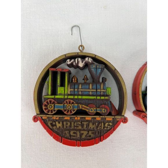 Hallmark Nostalgia Christmas 1975 Season's Greetings 1977 Train Car Lot - Picture 2 of 7